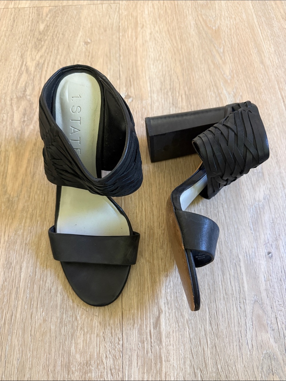 1. State Black Woven Block Heel Sandals 7M
